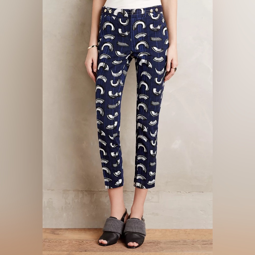 Anthropologie Cartonnier Brushstroke Charlie Trousers 0 Blue Motif